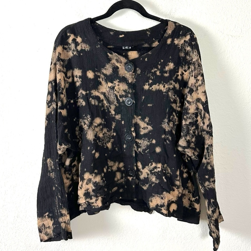 Dress to Kill LagenLook One Size Art to Wear Black & Tan Tie Dye Button Up Top